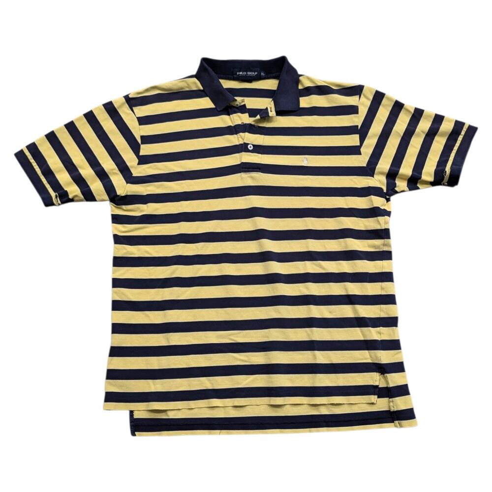 90s Ralph Lauren Polo Golf Yellow and Navy Striped Short-Sleeve Shirt